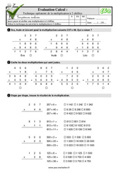 Technique opératoire de la multiplication à 2 chiffres - Examen Evaluation- Fiches QCM - Quiz  : 3eme Primaire - PDF à imprimer