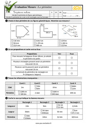 Le périmètre - Examen Evaluation- Fiches QCM - Quiz  : 5eme Primaire - PDF à imprimer