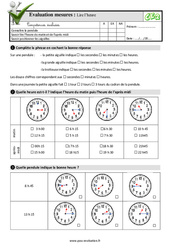 Lire l’heure - Examen Evaluation- Fiches QCM - Quiz  : 3eme Primaire - PDF à imprimer
