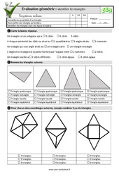 Identifier les triangles - Examen Evaluation- Fiches QCM - Quiz  : 3eme Primaire - PDF à imprimer