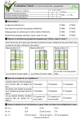 Sens de la division - Fiches groupement - Examen Evaluation- Fiches QCM - Quiz  : 3eme Primaire - PDF à imprimer