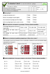 Le sens de la division - Fiches partage - Examen Evaluation- Fiches QCM - Quiz  : 3eme Primaire - PDF à imprimer