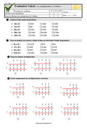 La multiplication à 2 chiffres - Examen Evaluation- Fiches QCM - Quiz  : 4eme Primaire - PDF à imprimer