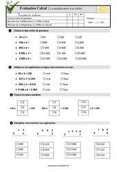 La multiplication à un chiffre - Examen Evaluation- Fiches QCM - Quiz  : 4eme Primaire - PDF à imprimer