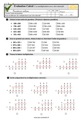 La multiplication avec zéro intercalé - Examen Evaluation- Fiches QCM - Quiz  : 5eme Primaire - PDF à imprimer