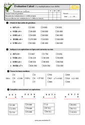 La multiplication à un chiffre - Examen Evaluation- Fiches QCM - Quiz  : 5eme Primaire - PDF à imprimer