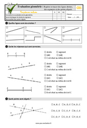 Repérer et tracer des lignes droites, des segments et des points alignés - Examen Evaluation- Fiches QCM - Quiz  : 2eme Primaire - PDF à imprimer
