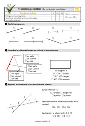 Le vocabulaire géométrique - Examen Evaluation- Fiches QCM - Quiz : 2eme Primaire - PDF à imprimer