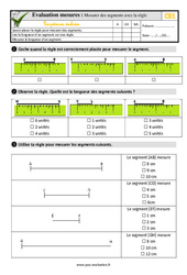Mesurer des segments avec la règle - Examen Evaluation- Fiches QCM - Quiz : 2eme Primaire - PDF à imprimer