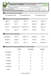 Les mots étiquettes - Examen Evaluation- Fiches QCM - Quiz : 2eme Primaire - PDF à imprimer