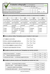 Les homophones es / est / et - son / sont - Examen Evaluation- Fiches QCM - Quiz : 4eme Primaire - PDF à imprimer
