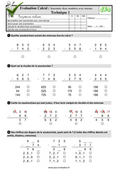 Soustraire deux nombres avec retenue Technique 1 - Examen Evaluation- Fiches QCM - Quiz  : 3eme Primaire - PDF à imprimer