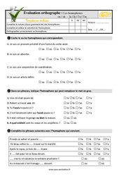 Les homophones - Fiches ou / où - la / là / l’a / l’as - Examen Evaluation- Fiches QCM - Quiz : 4eme Primaire - PDF à imprimer