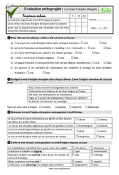 Les noms d’origine étrangère - Examen Evaluation- Fiches QCM - Quiz : 5eme Primaire - PDF à imprimer