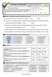 Formation des adverbes en - ment - Examen Evaluation- Fiches QCM - Quiz : 5eme Primaire - PDF à imprimer