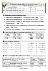 Les mots commençant par  ap - / ac - / af - /ef - / of - - Examen Evaluation- Fiches QCM - Quiz : 5eme Primaire - PDF à imprimer