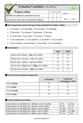 Les suffixes - Examen Evaluation- Fiches QCM - Quiz : 4eme Primaire - PDF à imprimer
