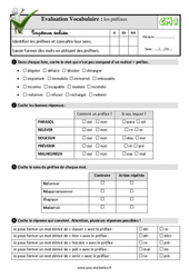 Les préfixes - Examen Evaluation- Fiches QCM - Quiz : 4eme Primaire - PDF à imprimer