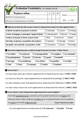 Le champ lexical - Examen Evaluation- Fiches QCM - Quiz : 4eme Primaire - PDF à imprimer
