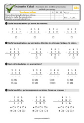 Soustraire deux nombres avec retenue méthode par cassage - Examen Evaluation- Fiches QCM - Quiz : 2eme Primaire - PDF à imprimer
