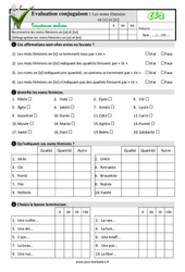 Les noms féminins en [e] et [te] - Examen Evaluation- Fiches QCM - Quiz à imprimer : 3eme Primaire