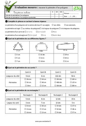 Mesurer le périmètre d’un polygone - Examen Evaluation- Fiches QCM - Quiz  : 3eme Primaire - PDF à imprimer
