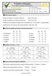 Les valeurs sonores de la lettre c - Examen Evaluation- Fiches QCM - Quiz  : 4eme Primaire - PDF à imprimer
