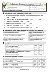 Les homophones lexicaux - Fiches sans/sang/cent/s’en/c’en/sens/sent - Fiches  - Examen Evaluation- Fiches QCM - Quiz : 5eme Primaire - PDF à imprimer