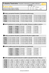 Encadrer et intercaler les nombres inférieurs à 100 000 - Examen Evaluation- Fiches QCM - Quiz à imprimer : 4eme Primaire