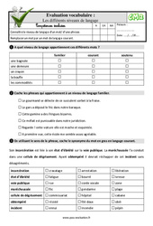 Les différents niveaux de langue - Examen Evaluation- Fiches QCM - Quiz  : 5eme Primaire - PDF à imprimer