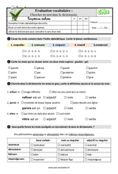 Chercher un mot dans le dictionnaire - Examen Evaluation- Fiches QCM - Quiz  : 5eme Primaire - PDF à imprimer