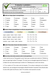 Les noms génériques et les noms particuliers - Examen Evaluation- Fiches QCM - Quiz  : 5eme Primaire - PDF à imprimer