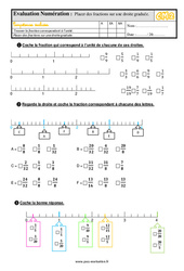 Placer des fractions sur une droite graduée - Examen Evaluation- Fiches QCM - Quiz  : 5eme Primaire - PDF à imprimer