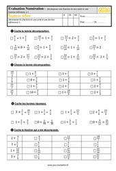 Décomposer une fraction en une unité et une fraction inférieure à 1 - Examen Evaluation- Fiches QCM - Quiz  : 5eme Primaire - PDF à imprimer