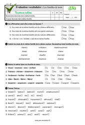 Les familles de mots - Examen Evaluation- Fiches QCM - Quiz  : 3eme Primaire - PDF à imprimer