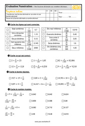 Des fractions décimales aux nombres décimaux - Examen Evaluation- Fiches QCM - Quiz  : 5eme Primaire - PDF à imprimer