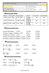 Lire, écrire et décomposer les nombres décimaux - Examen Evaluation- Fiches QCM - Quiz  : 5eme Primaire - PDF à imprimer
