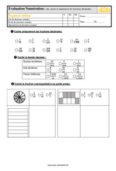 Lire, écrire et représenter les fractions décimales - Examen Evaluation- Fiches QCM - Quiz  : 5eme Primaire - PDF à imprimer
