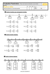 Placer des fractions décimales sur une droite graduée - Examen Evaluation- Fiches QCM - Quiz  : 5eme Primaire - PDF à imprimer