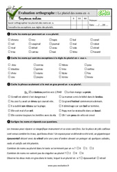 Le pluriel des noms en - x - Examen Evaluation- Fiches QCM - Quiz  : 5eme Primaire - PDF à imprimer