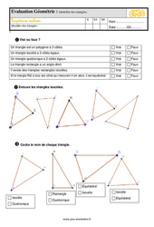 Identifier des triangles - Examen Evaluation- Fiches QCM - Quiz  : 5eme Primaire - PDF à imprimer