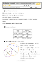 Identifier et connaître le vocabulaire relatif au cercle - Examen Evaluation- Fiches QCM - Quiz  : 5eme Primaire - PDF à imprimer