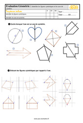 Identifier les figures symétriques et les axes de symétrie - Examen Evaluation- Fiches QCM - Quiz  : 5eme Primaire - PDF à imprimer