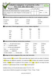 Le présent des verbes être, avoir, aller, faire et dire - Examen Evaluation- Fiches QCM - Quiz : 5eme Primaire - PDF à imprimer