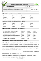 L’infinitif - Examen Evaluation- Fiches QCM - Quiz  : 5eme Primaire - PDF à imprimer