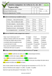 Les verbes en - ir, - oir, - dre - Examen Evaluation- Fiches QCM - Quiz  : 5eme Primaire - PDF à imprimer