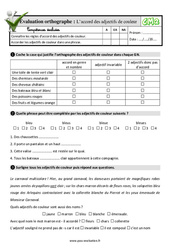 L’accord des adjectifs de couleur - Examen Evaluation- Fiches QCM - Quiz : 5eme Primaire - PDF à imprimer