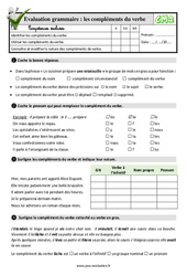 Les compléments du verbe - Examen Evaluation- Fiches QCM - Quiz  : 5eme Primaire - PDF à imprimer