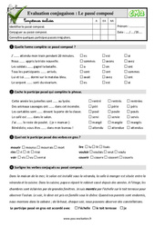 Le passé composé - Examen Evaluation- Fiches QCM - Quiz  : 5eme Primaire - PDF à imprimer