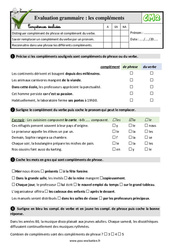 Les compléments (de phrase et de verbe) - Examen Evaluation- Fiches QCM - Quiz  : 5eme Primaire - PDF à imprimer